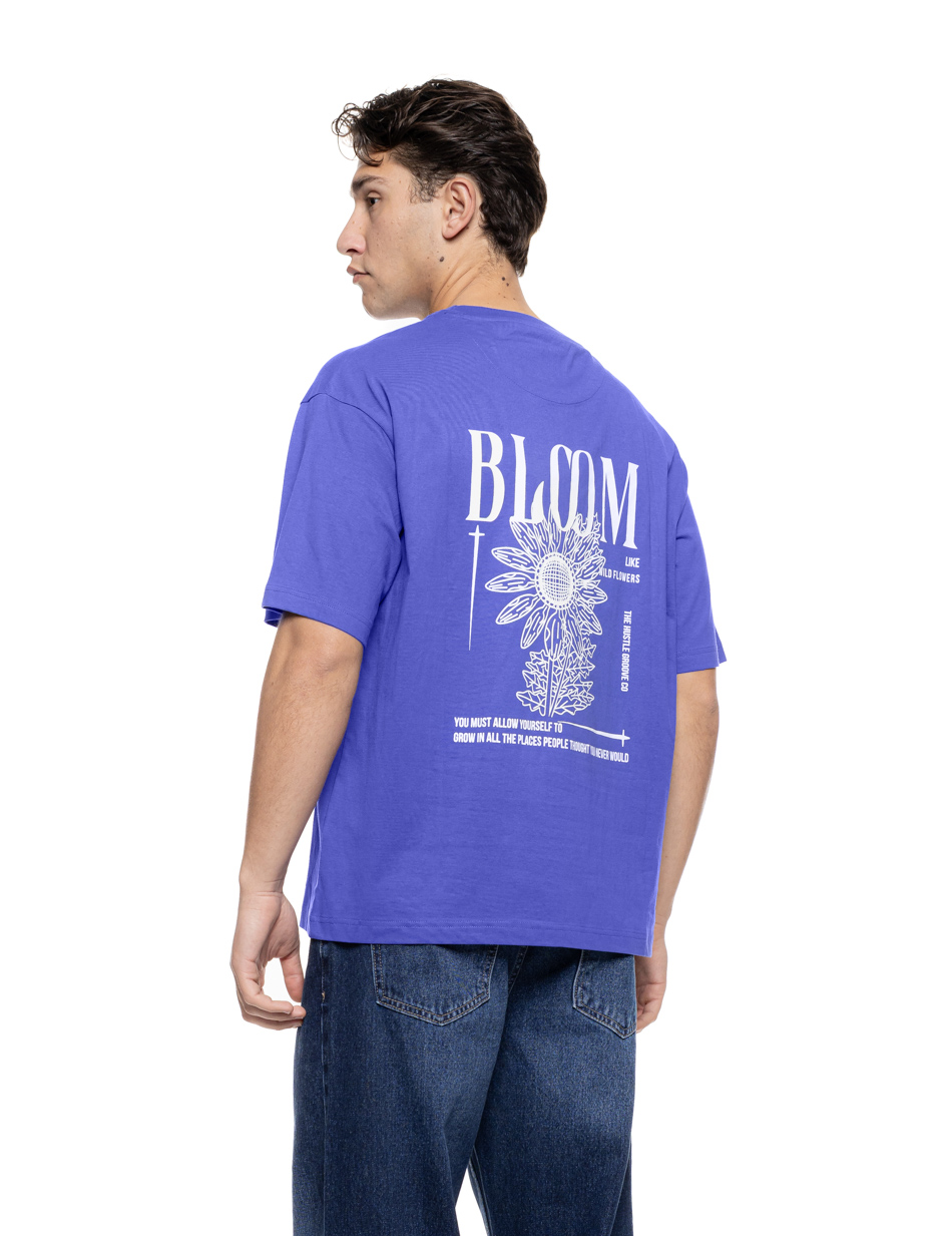 Biston Ανδρικό over sized μπλουζάκι μονόχρωμο με τύπωμα εμπρός και  στην πλάτη " Bloom" 55-206-014 MAUVE
