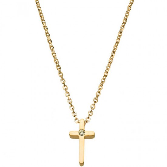 Sequoia Γυναικείος Ατσάλινος Rose Gold Σταυρός με Ζιργκόν με αλυσίδα