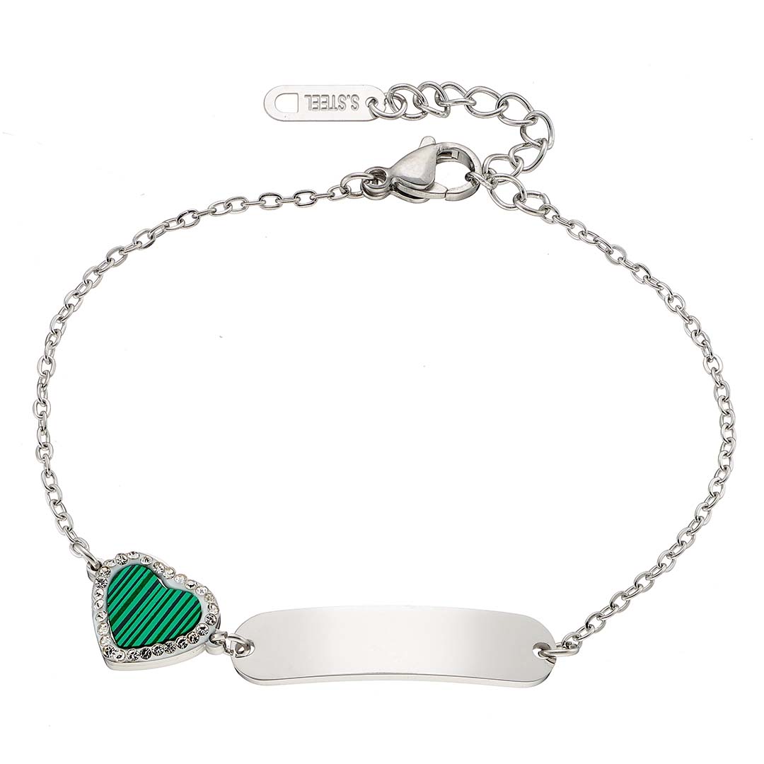 Γυναικείο βραχιόλι από ανοξείδωτο ατσάλι με λευκή καρδιά ιδανικό για Χάραξη N-01020