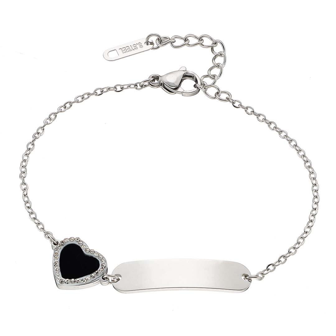 Γυναικείο βραχιόλι από ανοξείδωτο ατσάλι με λευκή καρδιά ιδανικό για Χάραξη N-01021