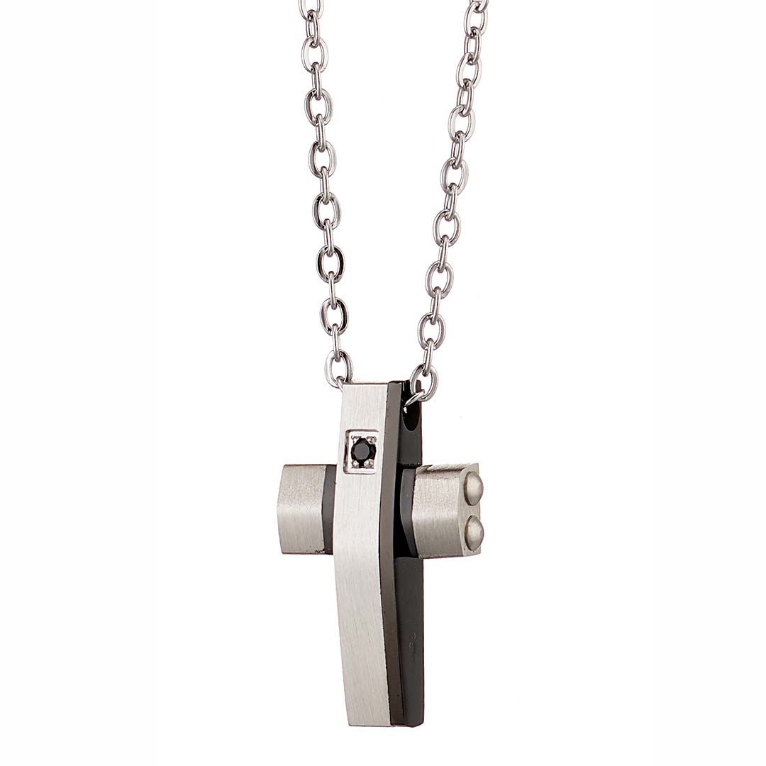 Sequoia Κολιέ σταυρός ανδρικός από ανοξείδωτο ατσάλι N-01299