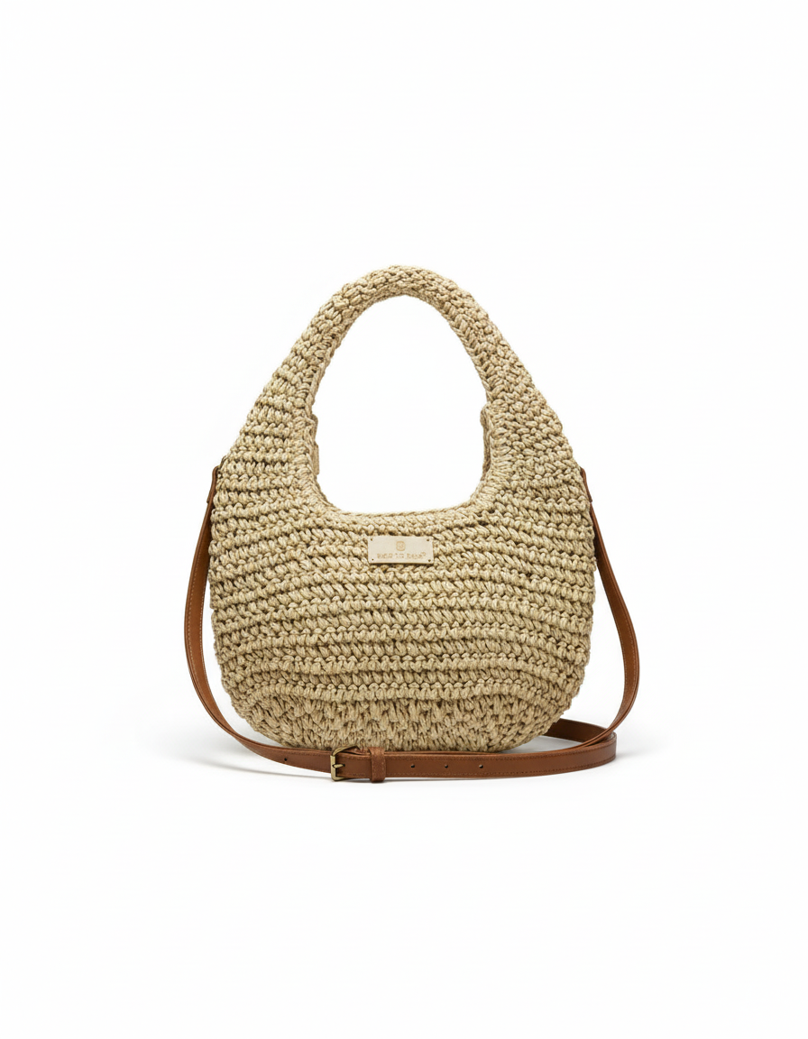 Ψάθινη τσάντα ώμου XY-2669 – Μπέζ