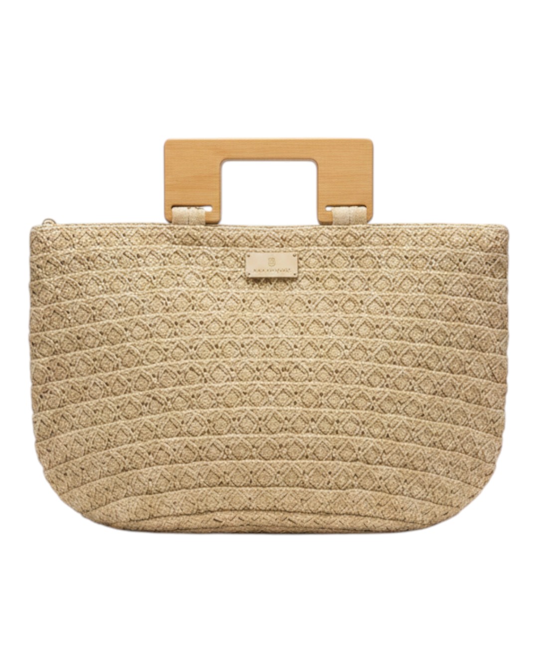Πλεκτή Τσάντα Χειρός με Ξύλινη Λαβή XY-2639 – Μπέζ