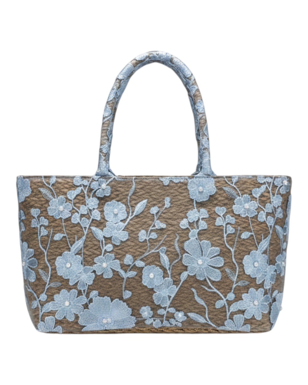 Ψάθινη Τσάντα Ώμου με Floral Κέντημα & Πέρλες KD-1028 – Γαλάζιο