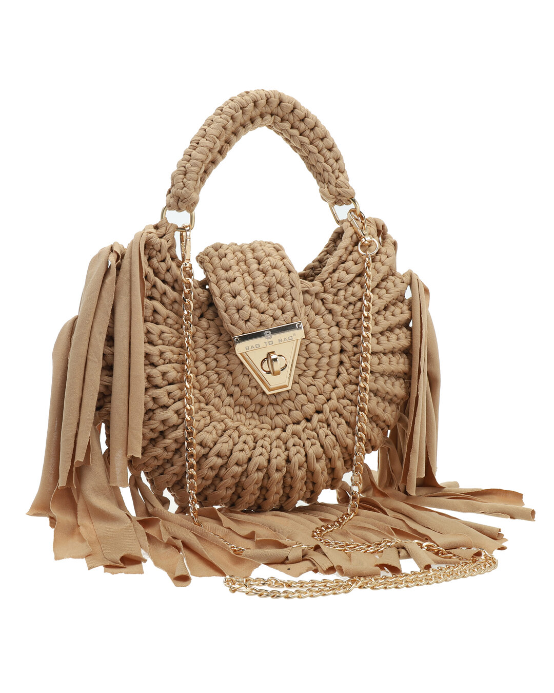 Τσάντα χιαστί ψάθινη με κρόσσια KD-1012 - Μπέζ