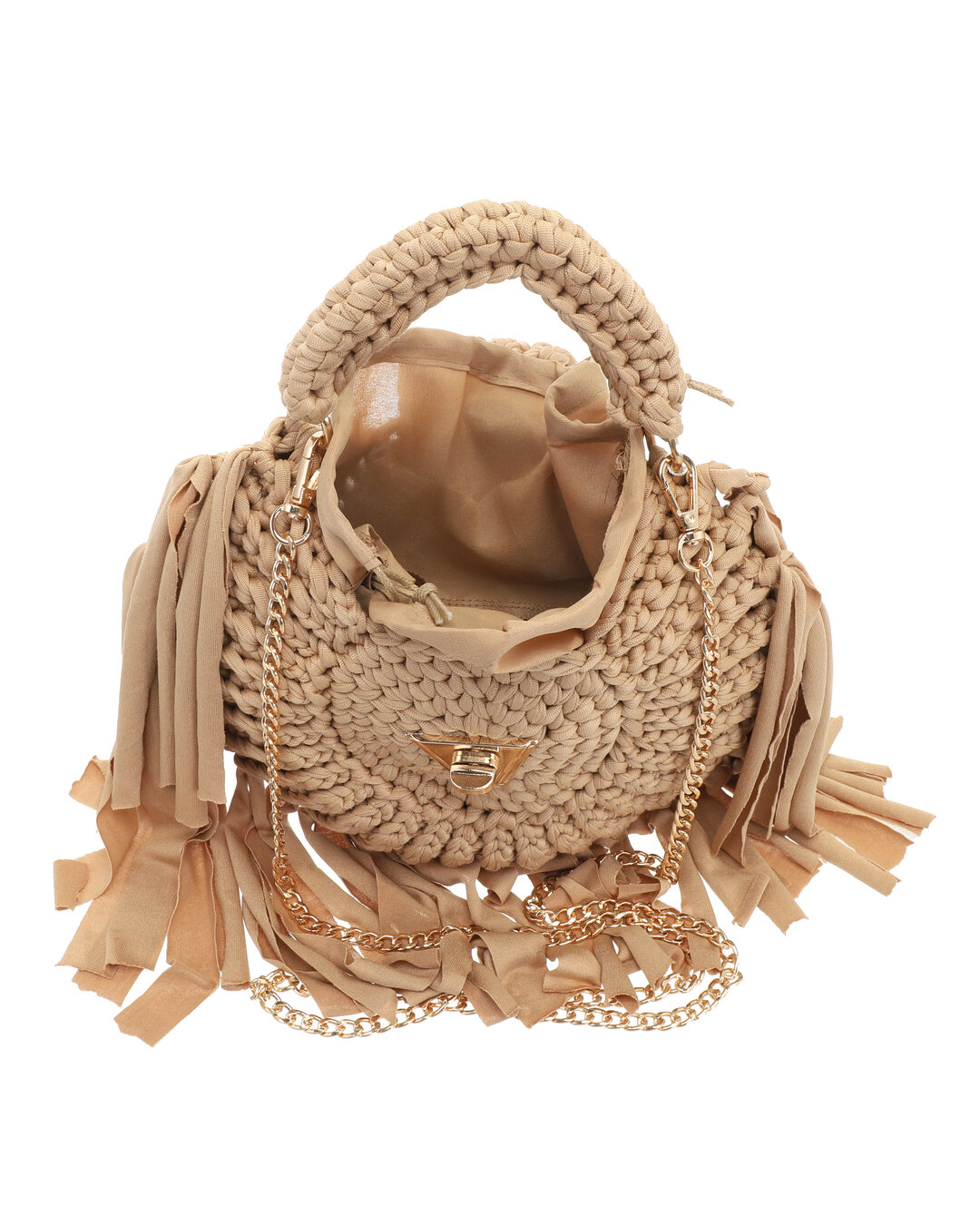 Τσάντα χιαστί ψάθινη με κρόσσια KD-1012 – Μπέζ