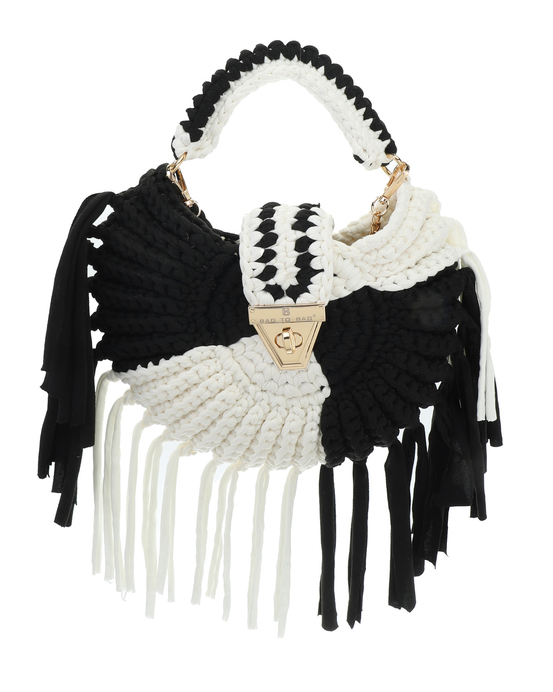 Τσάντα χιαστί ψάθινη με κρόσσια KD-1012 – Μαύρο