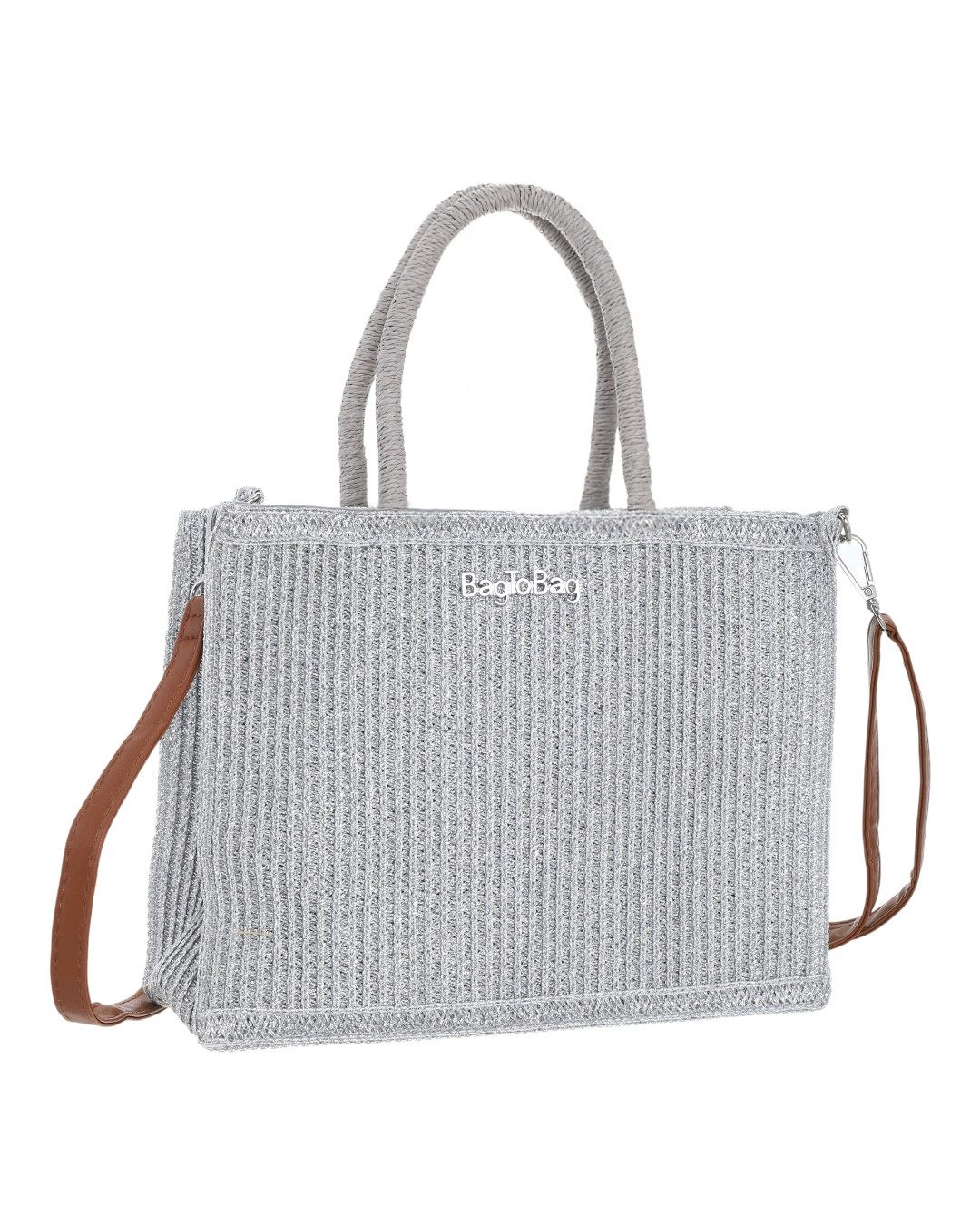 Ψάθινος τσαντα ώμου XY-2663 - Ασημί