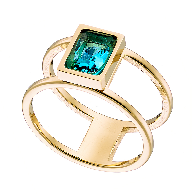 Sequoia Γυναικείο Δαχτυλίδι Γαλάζιο-Aqua πέτρα ζιργκόν  Ατσάλι Επίχρυσο N-02490G