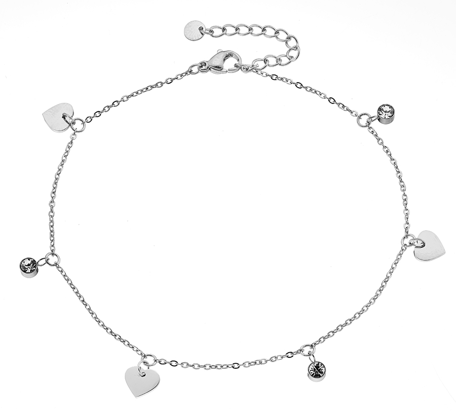 Sequoia Γυναικεία Aλυσίδα ποδιού ατσάλινη με κρεμαστά στοιχεία και λευκά ζιργκόν 316L N-03768