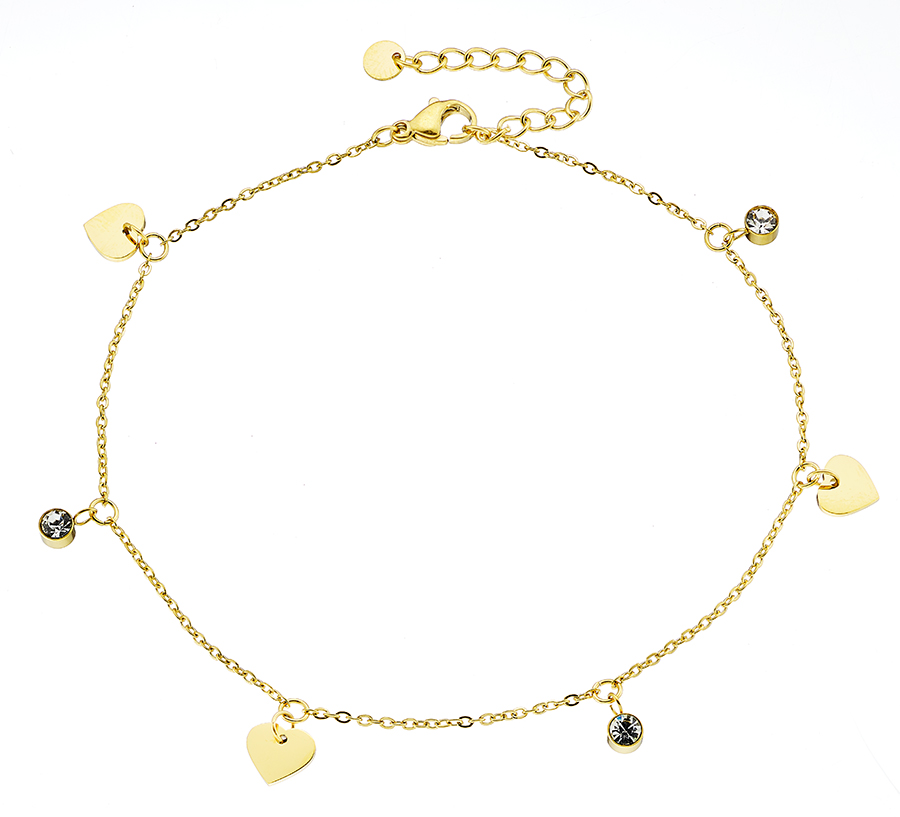 Sequoia Γυναικεία Aλυσίδα ποδιού ατσάλινη 316L με κρεμαστά στοιχεία και λευκά ζιργκόν N-03768G