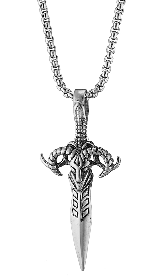 Κολιέ από ανοξείδωτο ατσάλι 316L ξίφος ασημί N-04295