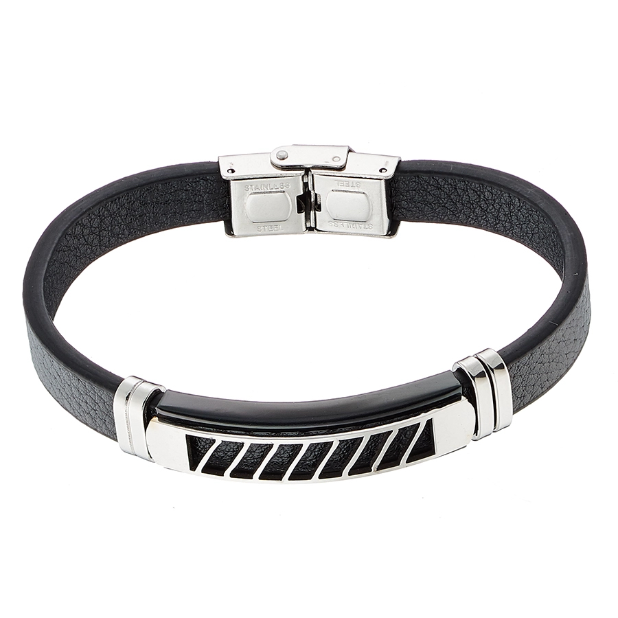 Βραχιόλι ατσάλινο 316L με δέρμα PU N-00504
