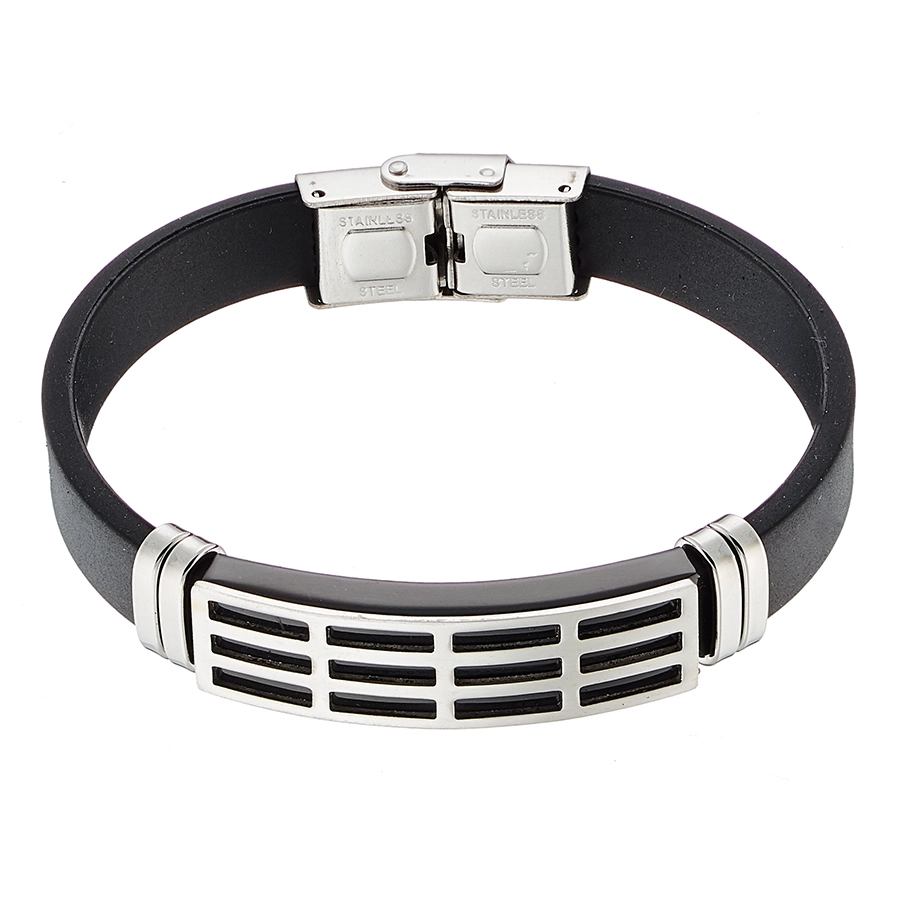 Βραχιόλι ατσάλινο 316L με δέρμα PU N-00505