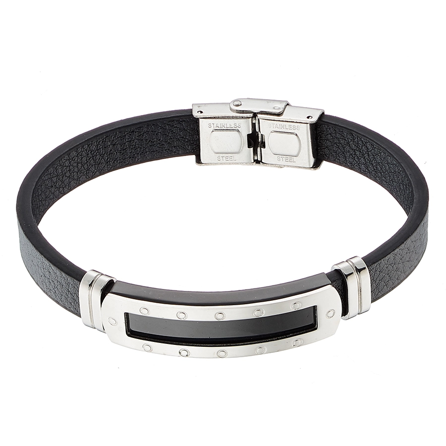 Βραχιόλι ατσάλινο 316L με δέρμα PU N-00506