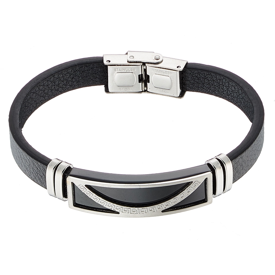 Sequoia Ανδρικό ατσάλινο  βραχιόλι 316L με δέρμα PU N-00507