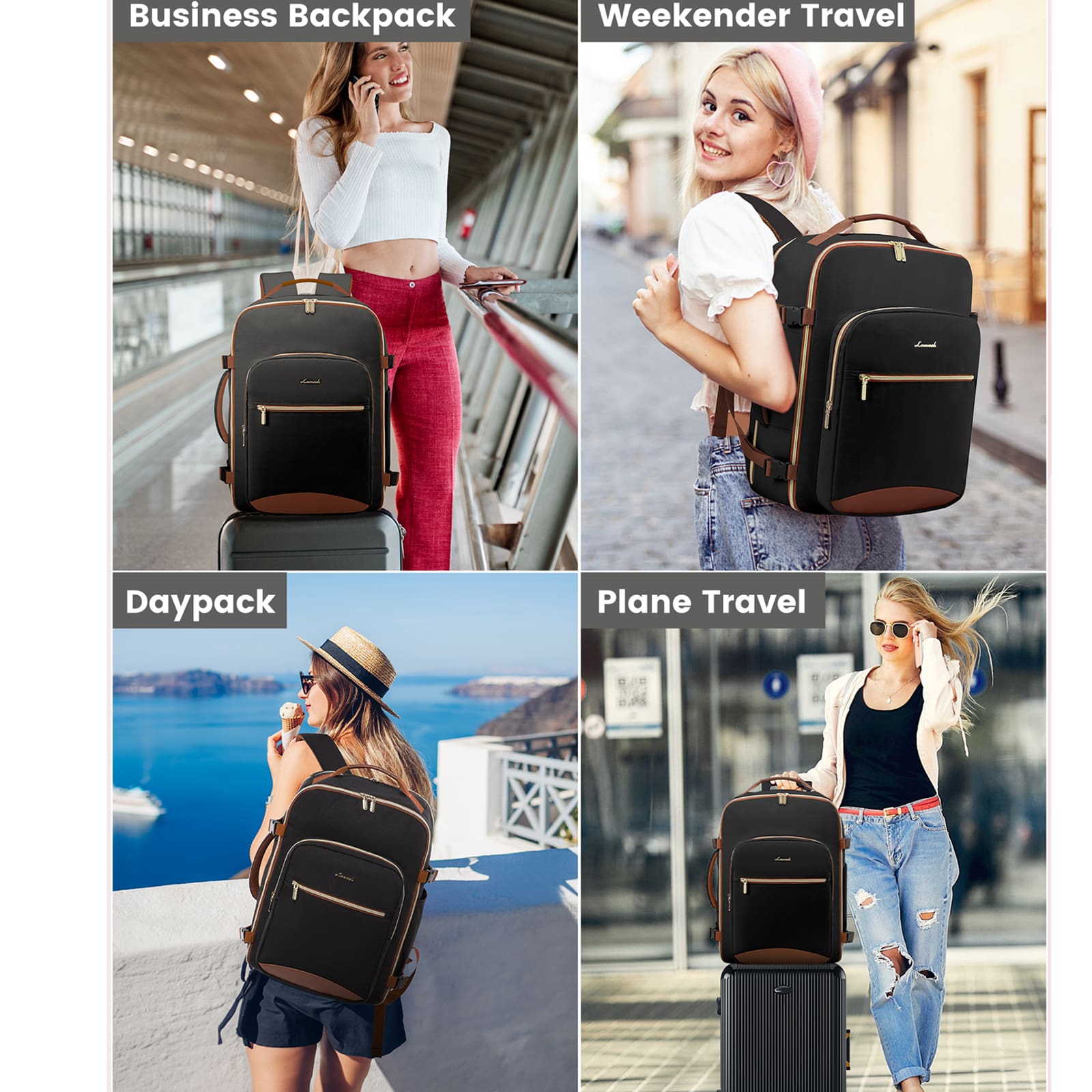 Σακίδιο ταξιδιού για γυναίκες 40L Carry on 17,3" WB2029 black/brown