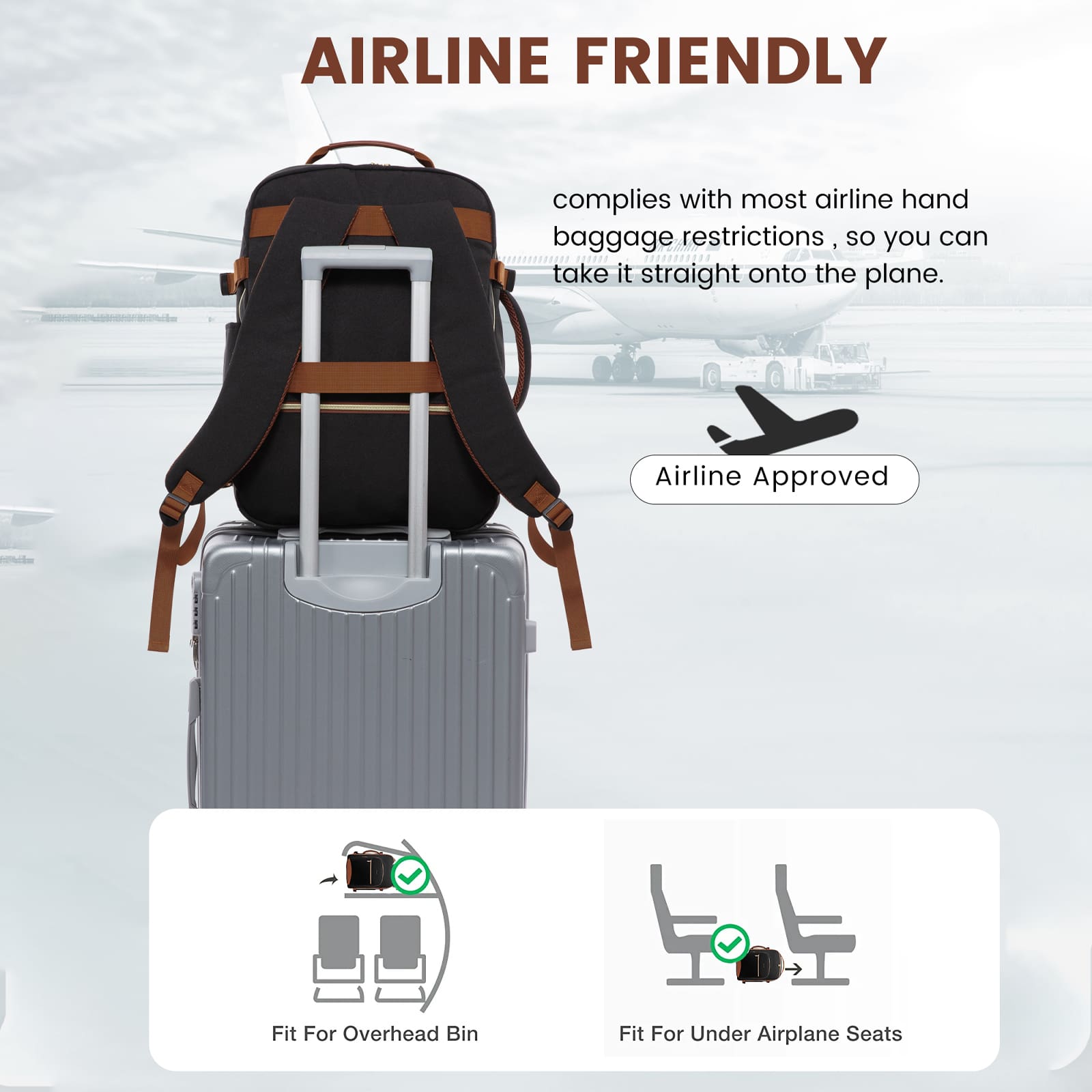 Σακίδιο ταξιδιού για γυναίκες 40L Carry on 17,3" WB2029 black/brown