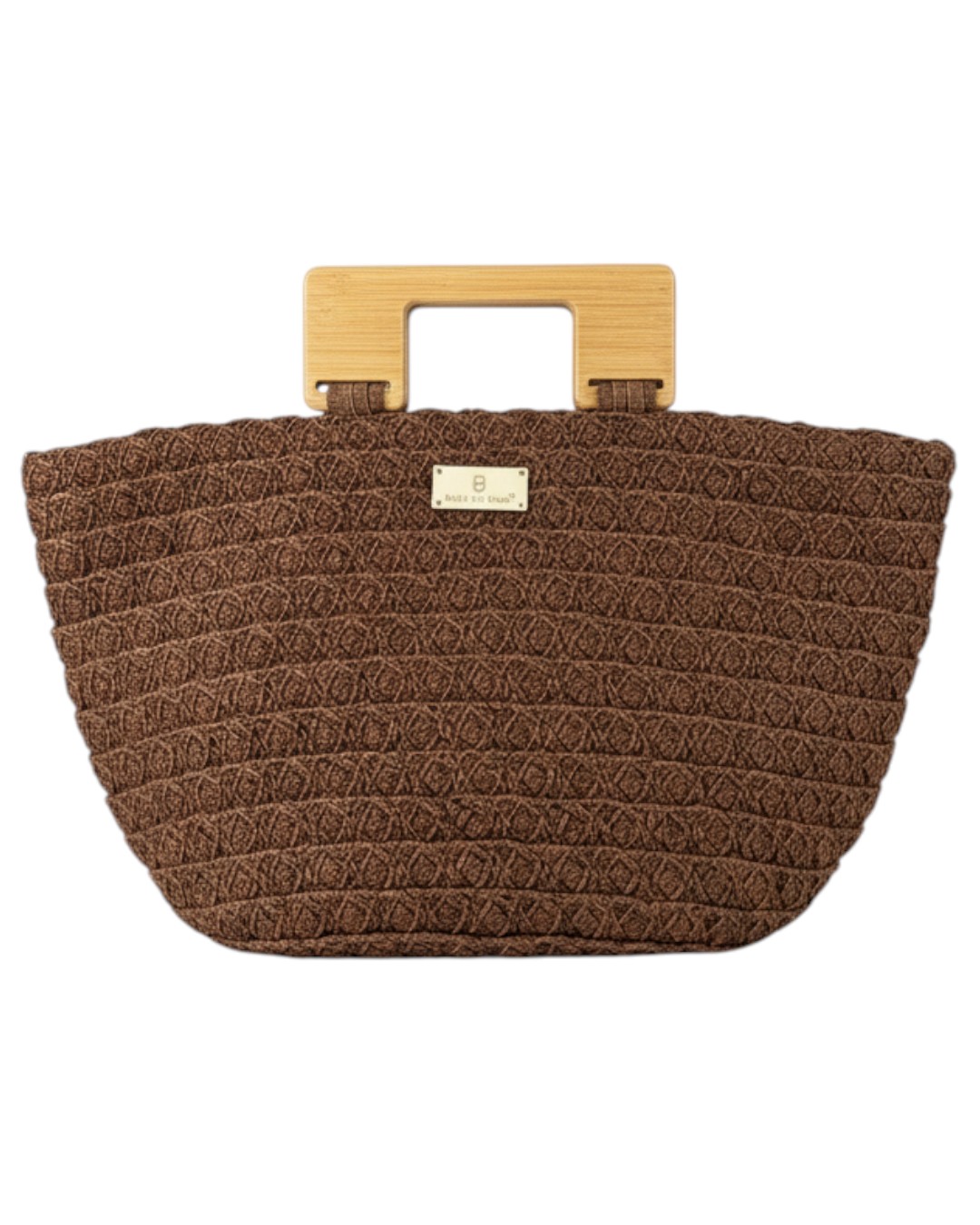 Πλεκτή Τσάντα Χειρός με Ξύλινη Λαβή XY-2639 – Καφέ
