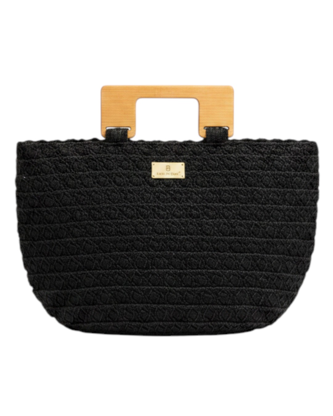 Πλεκτή Τσάντα Χειρός με Ξύλινη Λαβή XY-2639 – Μαύρο