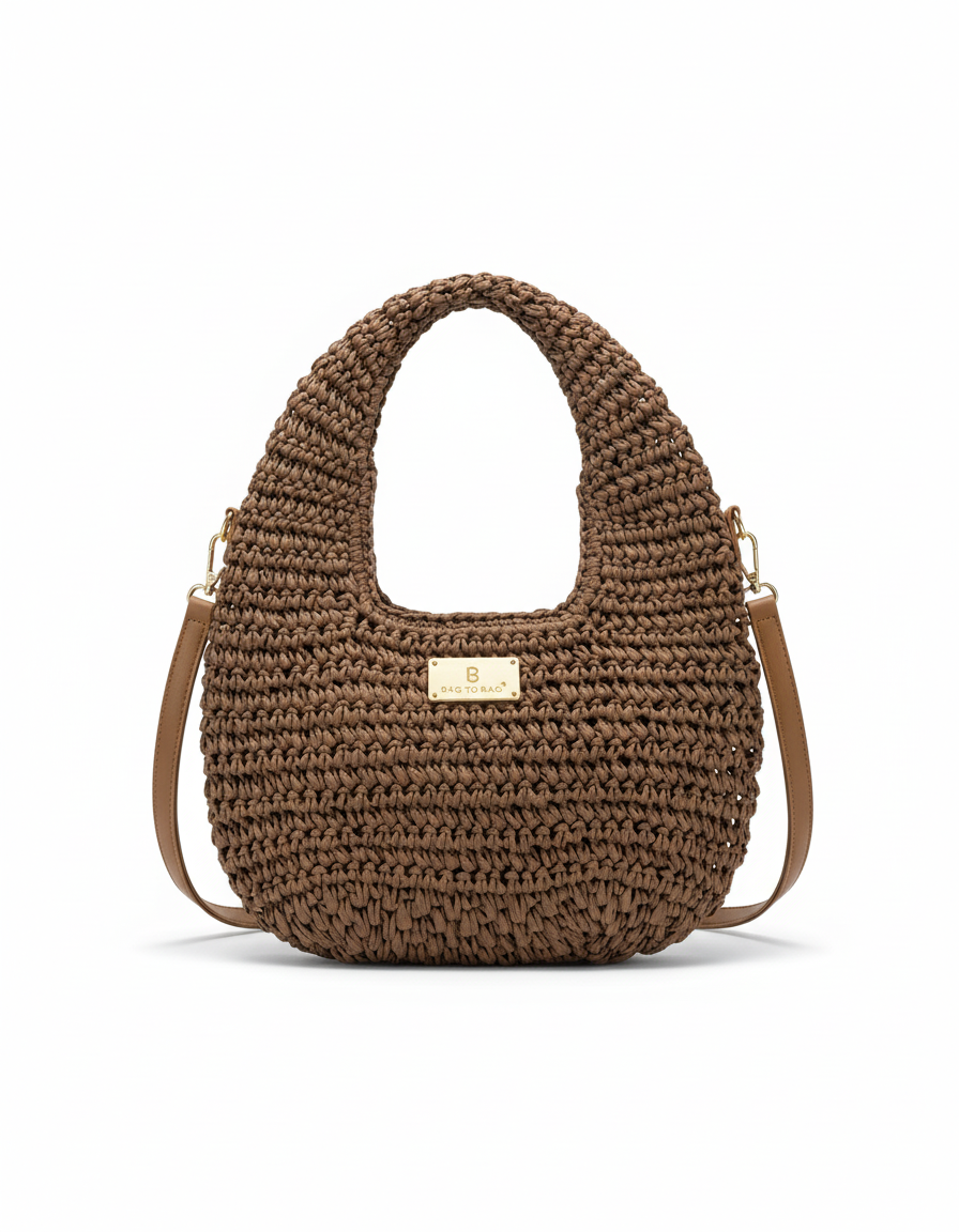 Ψάθινη τσάντα ώμου XY-2669 – Καφέ