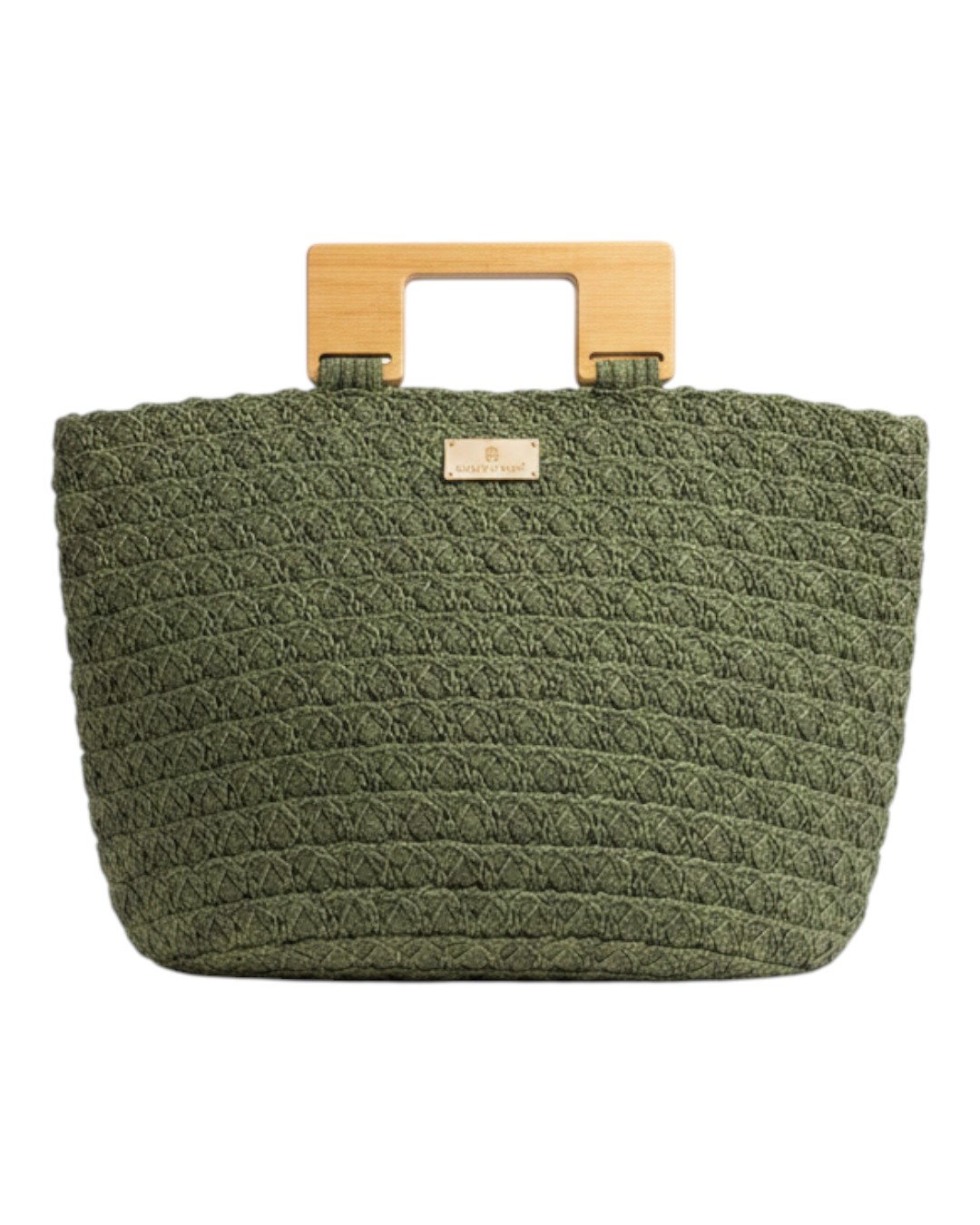 Πλεκτή Τσάντα Χειρός με Ξύλινη Λαβή XY-2639 – Πράσινο