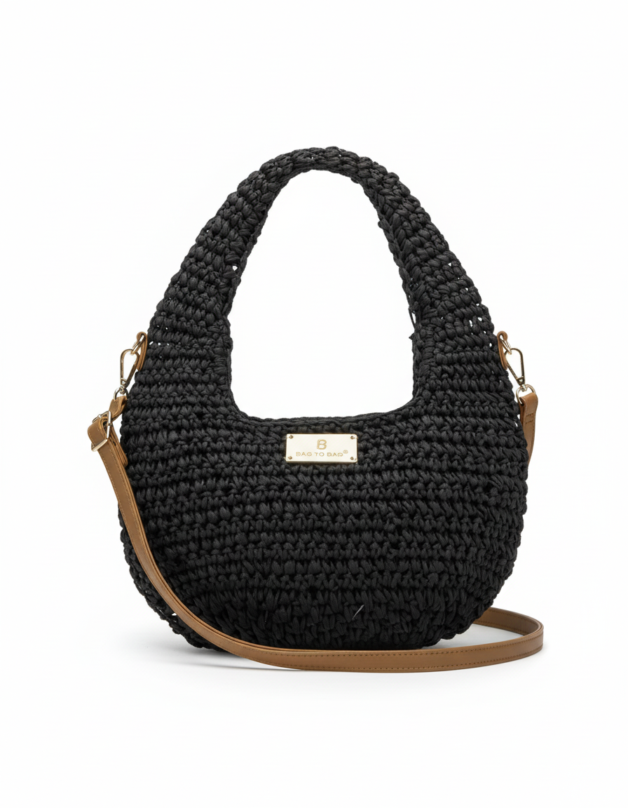 Ψάθινη τσάντα ώμου XY-2652 – Μαύρο